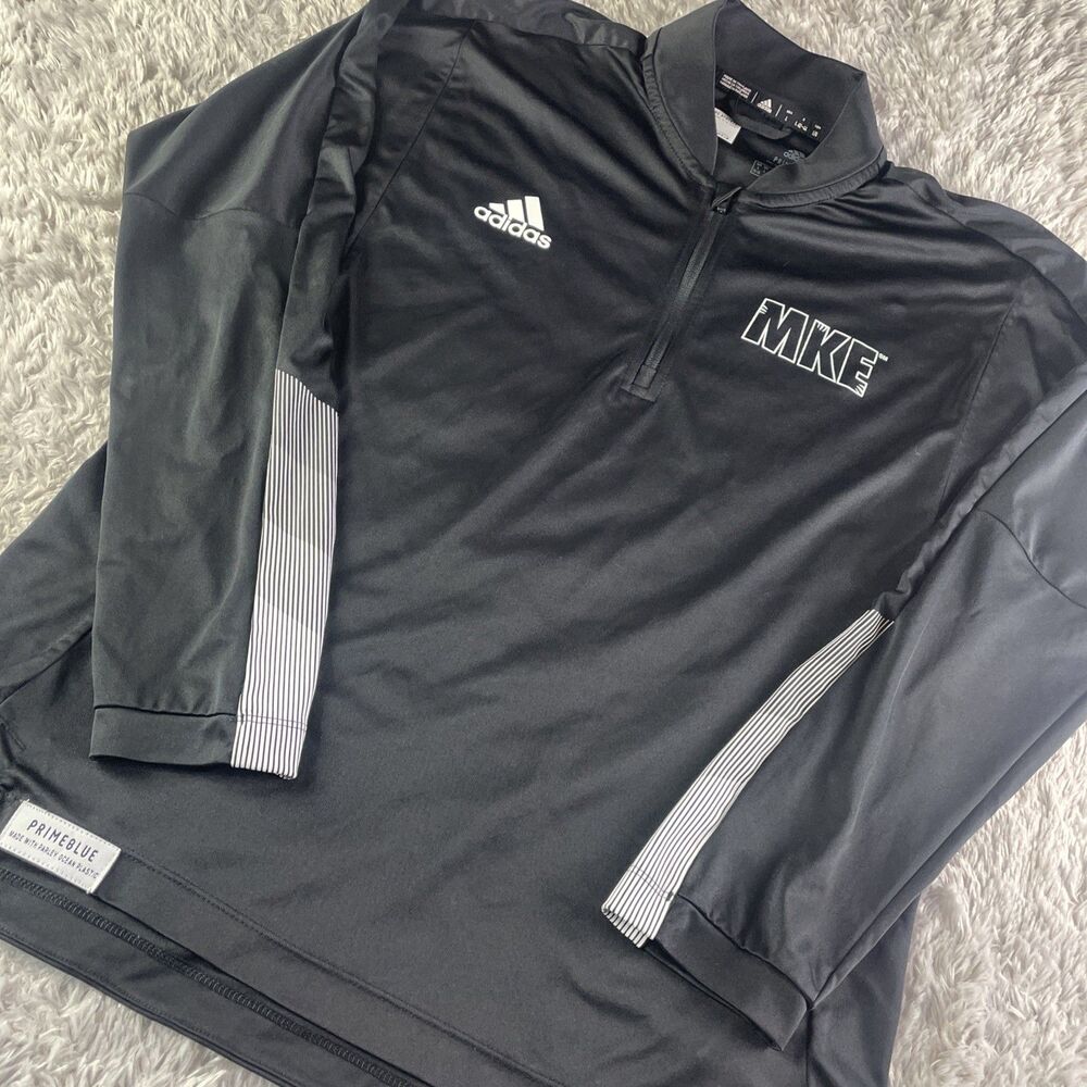 Milwaukee Panthers Jacket Mens Large Black White Adidas Quarter Zip UWM MKE